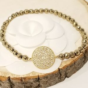 NEW Antique Gold Pave CZ Stretch Bracelet